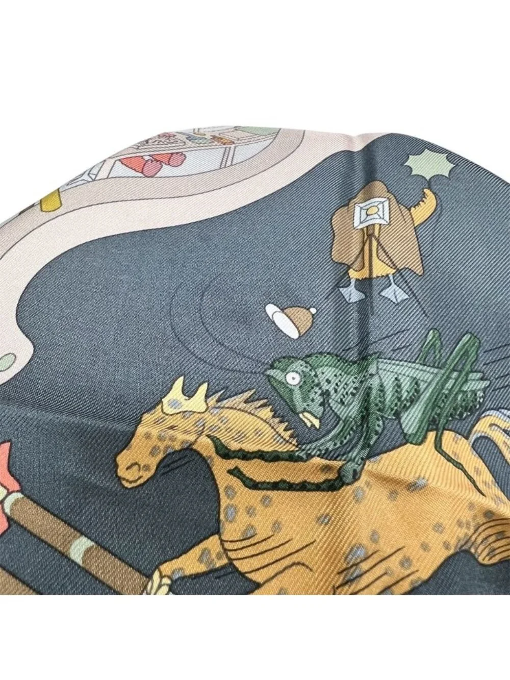 Hermes Scarf Carre 90 Academia Hippica Silk Green Multicolor Vintage